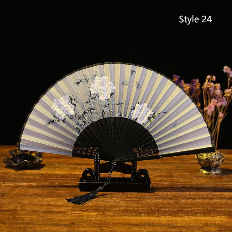 Japanese bamboo and satin fan (14 colors)