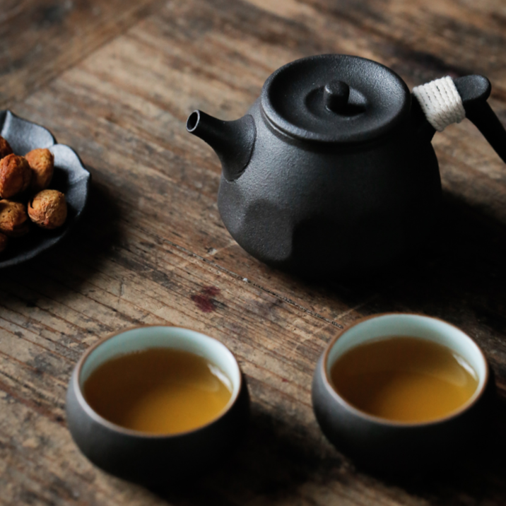 Japanese black ceramic tea set "Fukui"