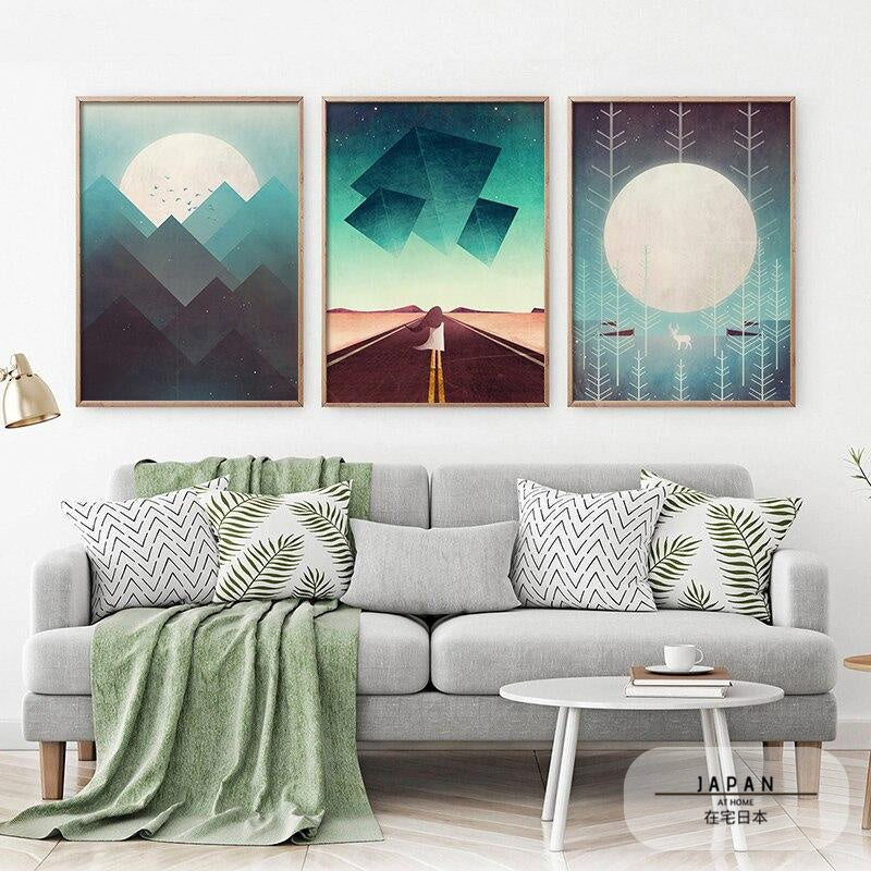 Japanese poster - Abstract landscape, "Moon over the mountain"