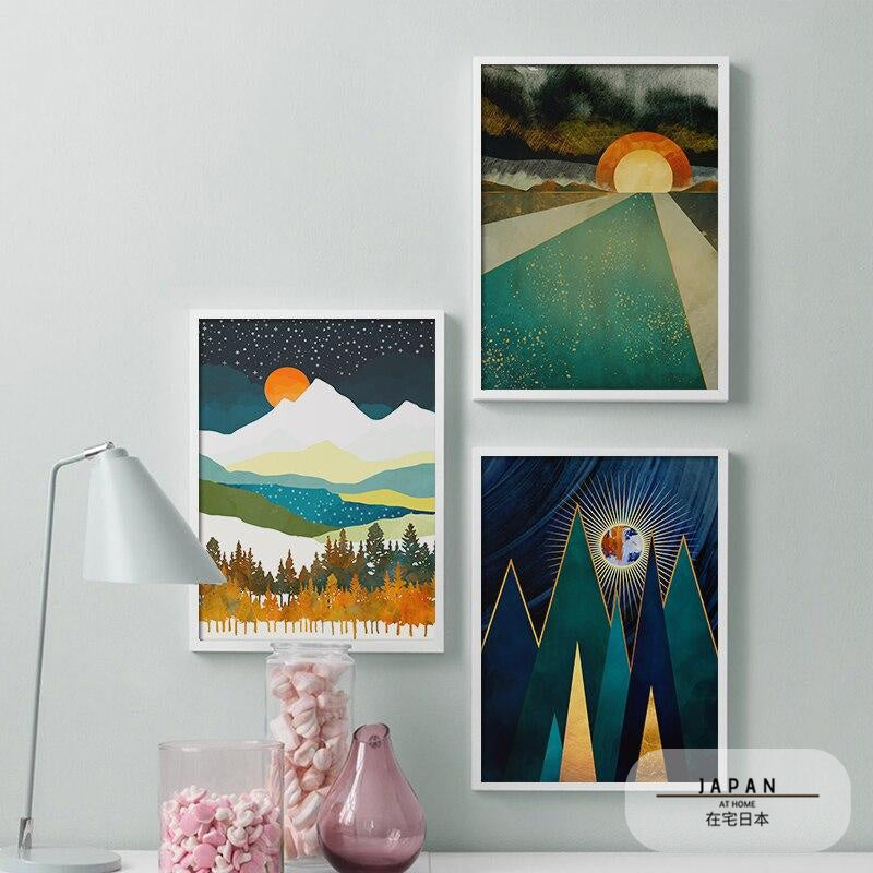 Japanese poster, abstract landscape - "Sun and Moon"