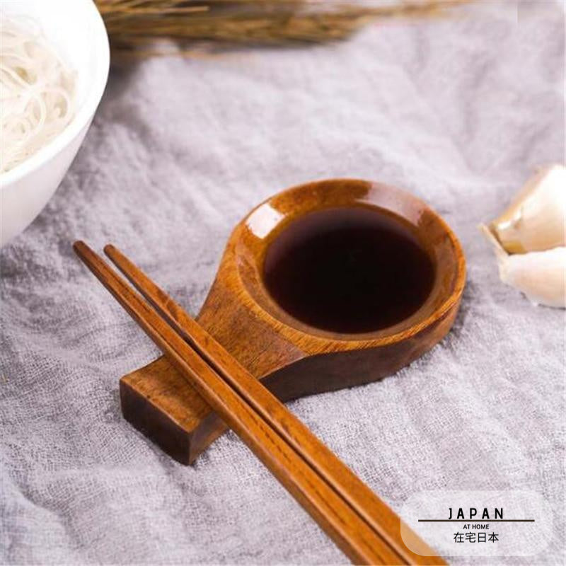 Wooden sauce dish and chopstick holder