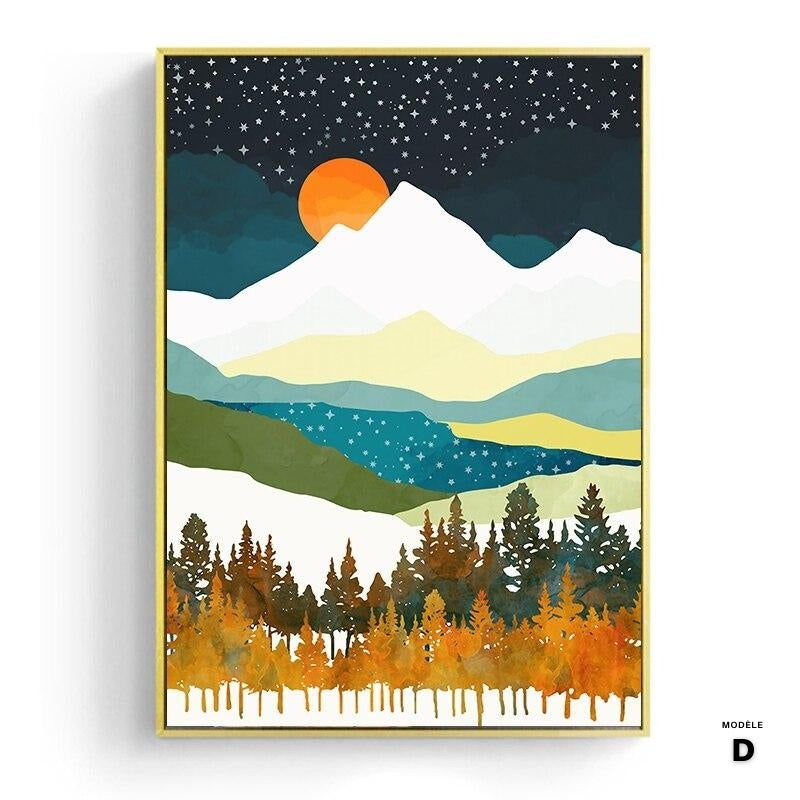 Japanese poster, abstract landscape - "Sun and Moon"