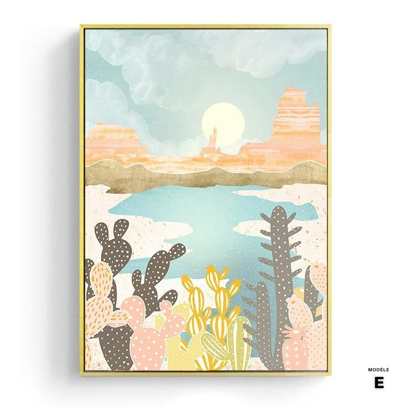 Japanese poster - Abstract landscape, "Mountains and cacti"