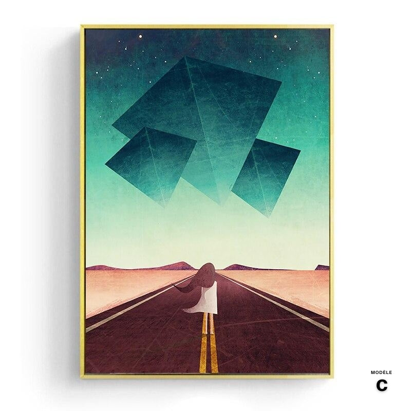 Japanese poster - Abstract landscape, "Moon over the mountain"