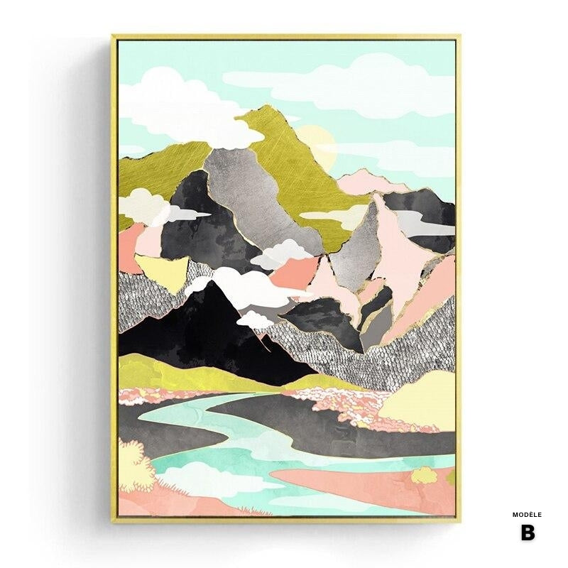 Japanese poster - Abstract landscape, "Mountains and cacti"