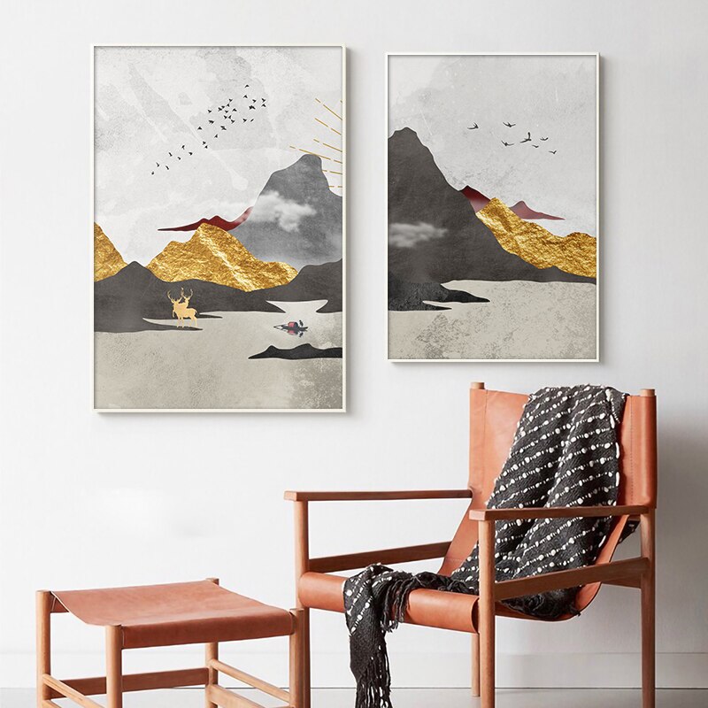 NEW || Japanese Poster - Geometric Landscape, "Golden Sun"
