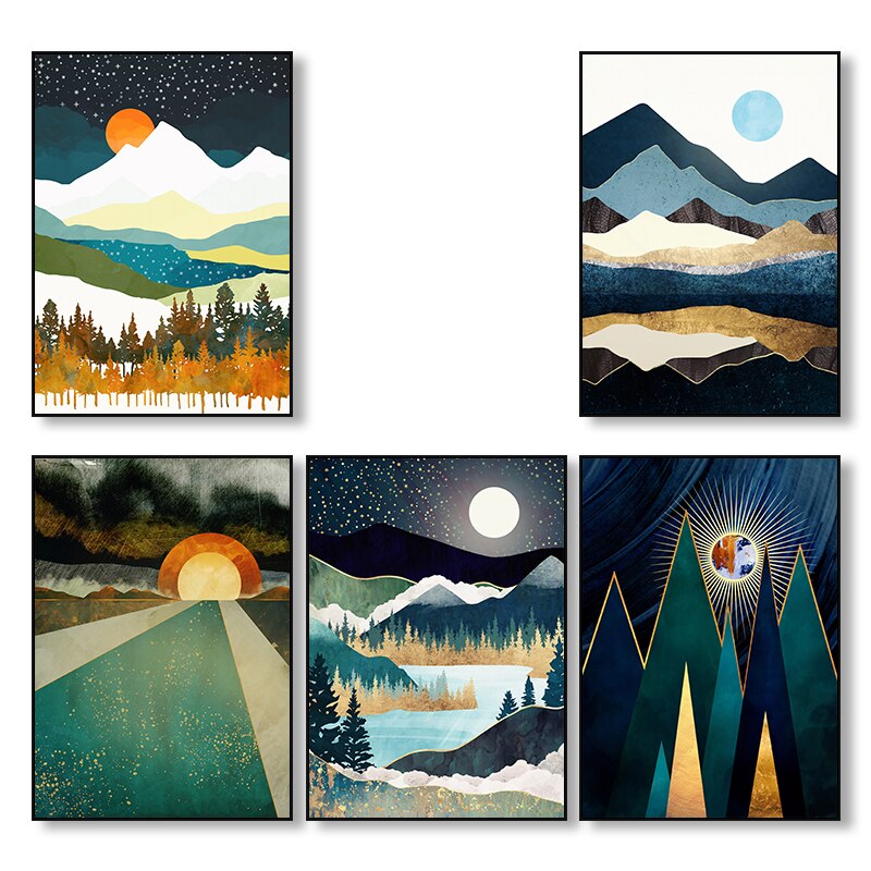 Japanese poster, abstract landscape - "Sun and Moon"