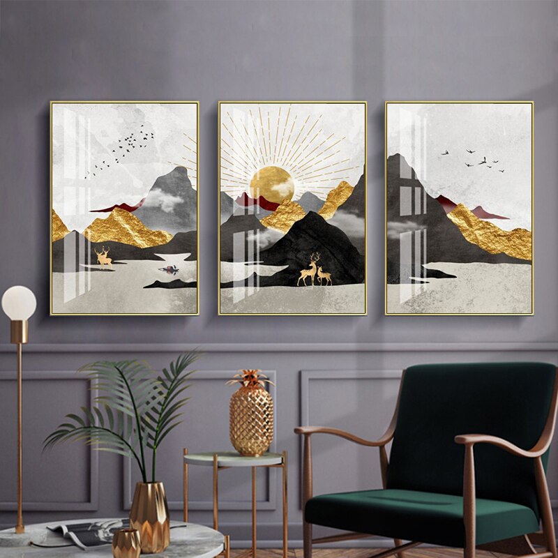 NEW || Japanese Poster - Geometric Landscape, "Golden Sun"