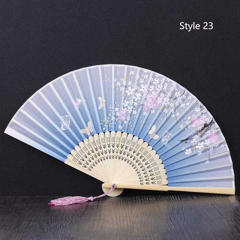 Japanese bamboo and satin fan (14 colors)