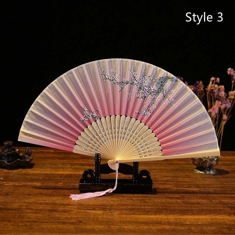 Japanese bamboo and satin fan (14 colors)