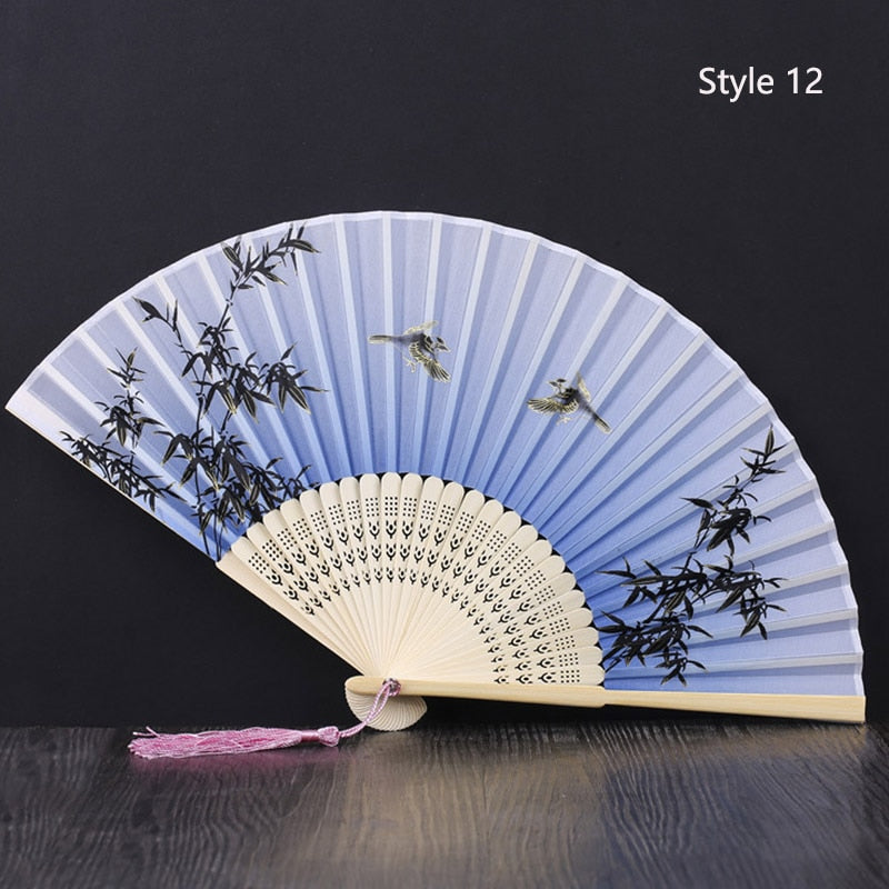 Japanese bamboo and satin fan (14 colors)