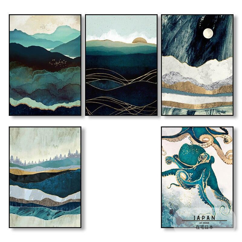 Japanese poster, abstract landscape - "Depths of the Sea"