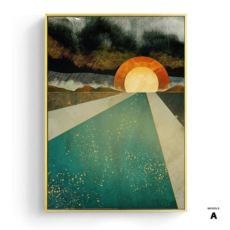 Japanese poster, abstract landscape - "Sun and Moon"