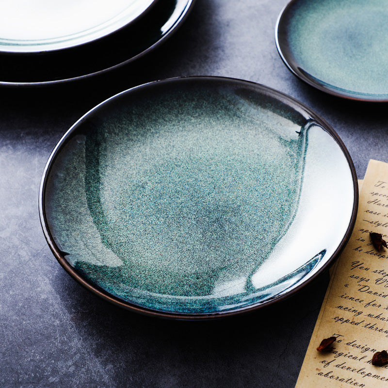 Japanese blue ceramic plate "Mihara"