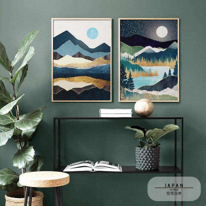 Japanese poster, abstract landscape - "Sun and Moon"