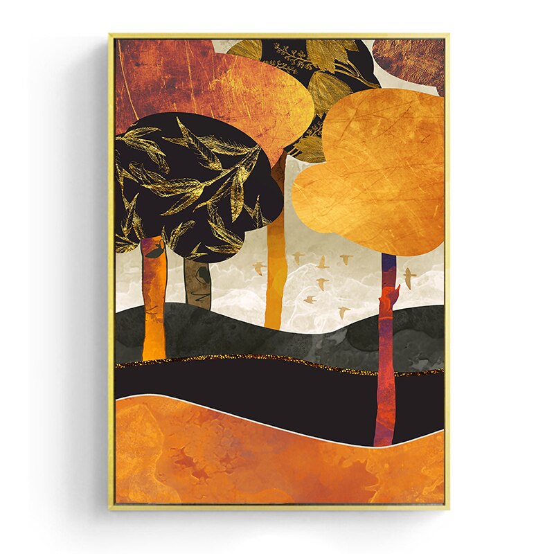 Japanese Poster, abstract landscape - "Forest of fire and gold"